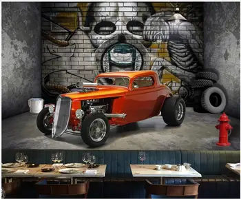 Vlastné foto nástenná maľba 3d tapeta Rozšírenie priestoru retro vintage car nostalgické reštaurácia doodle domova tapety na steny 3 d