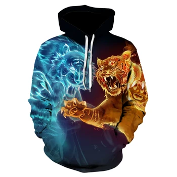Nový 2019 s kapucňou, predstavovať dva tigre bojujú proti sebe, a na jeseň hip-hop mikina s kapucňou bežné značky Dropship 3D zviera tlače hoodie