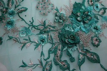 Krásna zelená 3D Korálkové Kvet Čipky Nášivka, vyšívané Svadobné Nášivka na Tanečné Kostýmy, svadobné Šaty Lem Príslušenstvo