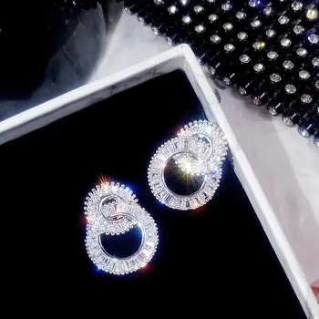 Luxusné Cez Pokles Earrring Crystal Cz 925 sterling silver Bohe Zapojenie Svadobné Visieť Náušnice pre ženy Strany Šperky