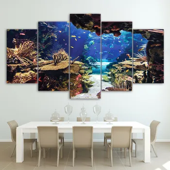 Plátno, Tlač Plagátu Domova 5 Kusov Podvodné Morských Rýb Koralové Útesy Maľovanie Modulárny Steny V Obývacej Izbe Umenie Fotografie Rámec