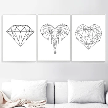 Geometria Diamond Líška, Jeleň Medveď Vlk Wall Art Plátno Na Maľovanie Nordic Plagáty A Potlačou Obrazov Na Stenu Pre Obývacia Izba Domova