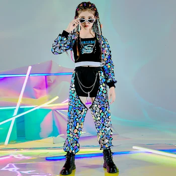 Dievčenské Jazz Tanečné Kostýmy Detí Hip-Hop Oblečenie Pódium Sequin Hiphop Vyhovovali Fáze Kostýmy Výkon Rave Oblečenie DN7180