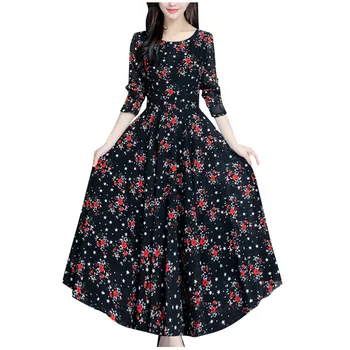 Ženy Kvetinový Plážové Šaty s Dlhým Rukávom Bežné Strany Vintage Boho Maxi Šaty 2019 Nový Príchod Oblečenie pre Ženy