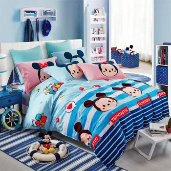 Disney Mickey Mouse, Minnie Mouse Perinu Sada 3 alebo 4 Ks Twin Queen Size Bavlnená posteľná bielizeň Nastaviť pre Deti Spálňa Decor