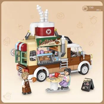 Mobile predajcovia vozidiel mini blok Kávy košíka truck model tehly údaje zostaviť vzdelávacie hračky pre deti, darčeky