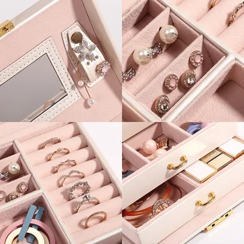 Šperky Organizátor Tvorivé PU Kožené Zásuvky Portable Multi-vrstvou make-up Úložný Box Šperky Krásy Cestovný Box