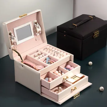 Šperky Organizátor Tvorivé PU Kožené Zásuvky Portable Multi-vrstvou make-up Úložný Box Šperky Krásy Cestovný Box