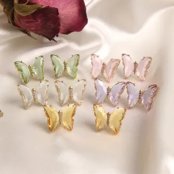 2020 Kórejský Nový Dizajn A Módne Šperky Jemné Farebné Sklo Krištáľ Motýľ Náušnice Lesklé Prom Náušnice