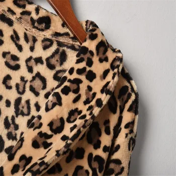 Dámske Bundy 2020 Leopard Umelú Kožušinu Vrecku Fuzzy Teplé Zimné vrchné oblečenie Nadrozmerné Voľné Vrecku Hrubé Žena Dlhá Srsť