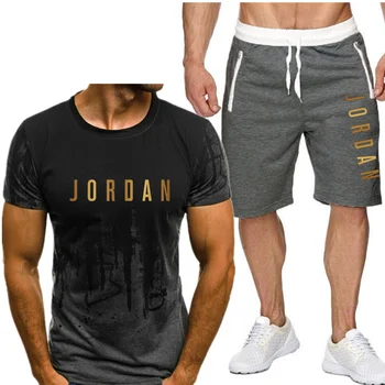 2020 nové pánske basketbalové športové dve-kus osobnosti Jordánsko tlač pánske oblek športové vyhovovali slim bežné krátky rukáv + šortky
