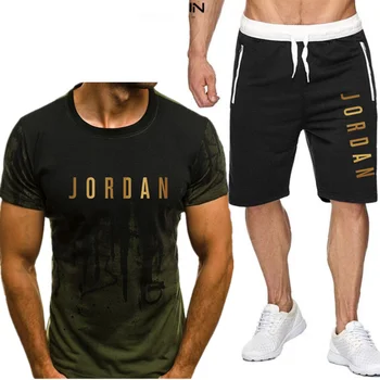 2020 nové pánske basketbalové športové dve-kus osobnosti Jordánsko tlač pánske oblek športové vyhovovali slim bežné krátky rukáv + šortky