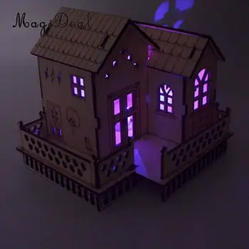 MagiDeal Drevené 3D Čína Dom Villa Model Konštrukcie s LED Svetlá pre Priateľov, Deti, Dievčatá Novosti Darček k Narodeninám Domova
