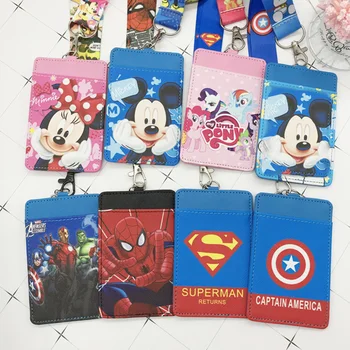 Disney Steh PU mince kabelku držiteľa karty keychain tlačidlo ozdobná šnúrka na uniforme jedlo karty autobus karty prípade mince taška Mickey mouse Dokument karty taška