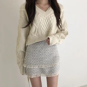 Yocalor 2020 Zimné kórejský Voľné Knitwear Sveter Ženy Dlhý Rukáv Späť motýlik Teplé Sexy tvaru Bežné Pletenie Elegantné