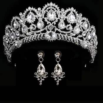 Svadobné korunu kráľovnej svadobné tiara svadobné korunu s náušnice luxusné drahokamu hlavový most diadem nevesta vlasy, šperky, ozdoby