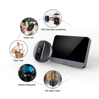 4.3 Palcový HD Smart WiFi Video Zvonček PIR detektor Pohybu 160 Široký Uhol Viewer Fotoaparátu IR Nočné Videnie Zvonček Home Security