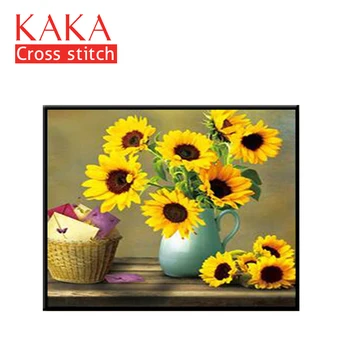 KAKÁ Cross stitch súpravy,5D Slnko, Kvety, Vázy,Výšivky, výšivky súpravy s tlačený vzor,11CT plátno,Domova Maľovanie