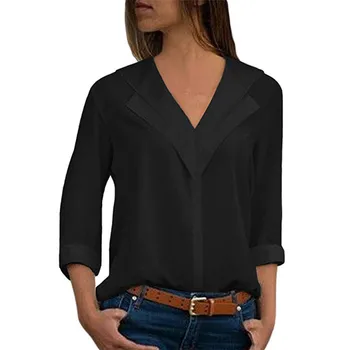 2020 V Krku Pevné Blúzka Ženy Dlhý Rukáv Tričko Fashion Čisté Pracovné Oblečenie Top Elegantné Dámy Office Blúzka Plus Veľkosť Bežné Blusa