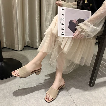 Pletené Papuče Ženy Letné Topánky 2020 Módne Kolo Loptu Päty Otvorené Prst Dizajnér Sandále Ženy Krytý Mimo Listov