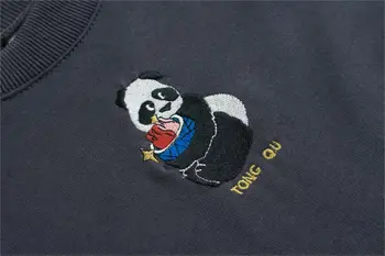 2019 Jar Nový Dizajn Ženy Pulóver, Mikiny Dlho Raglan Rukáv Panda List Výšivky Sivá Hoodies Jumper Topy Bavlna