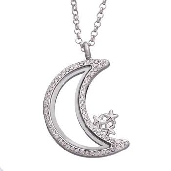 10pcs/veľa Mesiac, hviezdičky s Kamienkami plávajúce charms medailón sklo živou pamäťou lockets náhrdelník s 60cm reťaze pre ženy