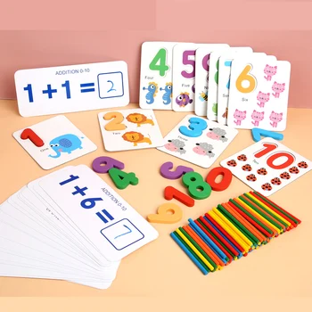 Deťom drevené hračky matematika hračka zápas čísla sčítanie a odčítanie Vzdelávania Monterssori počítanie Drevené hračky pre deti