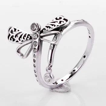 Pôvodné Jar Dragonfly Krúžky S Kryštálmi Pre Ženy 925 Sterling Silver Ring Svadobné Party Darček Jemné Šperky
