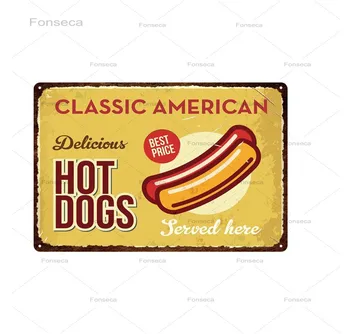 Hot Dog Tin Prihlásiť Doska, Kov Vintage Kovové Prihlásiť Steny Výzdoba Pre Cafe Bistro, Reštaurácia Hamburger Dekoratívne Kovové Platne 20x30cm