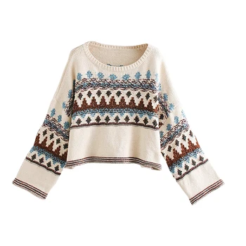 TEELYNN Etnických béžová pulóver svetre pre ženy Jeseň a v zime teplý sveter s dlhým rukávom vytiahnuť femme pletené jumper boho svetre
