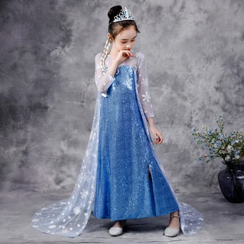 2020 Dievčatá Elsa 2 Princezná Sequin Šaty s Snowfake Cape Koruny Halloween Kostým Oblečenie pre Deti, Detské Efektné Šaty