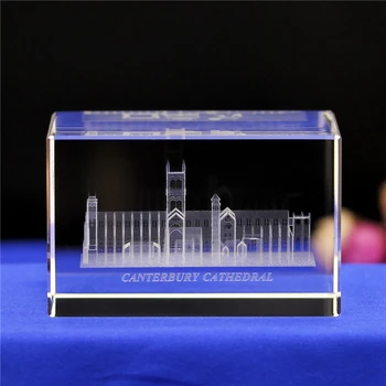 3D Laserové Gravírovanie Canterbury Cathedral Dekorácie, Domáce Dekorácie Crystal Ozdoby, Svadobné Cestovné Pamätné Darčeky, Suveníry