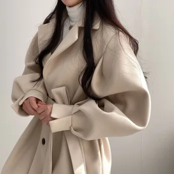 Jeseň Zima Čierna/Béžová Spája Ženy Bežné Zase Dole Golier S Dlhým Rukávom Singel Svojim Vrchné Oblečenie Ženskej Módy Kabát 2020