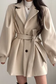Jeseň Zima Čierna/Béžová Spája Ženy Bežné Zase Dole Golier S Dlhým Rukávom Singel Svojim Vrchné Oblečenie Ženskej Módy Kabát 2020