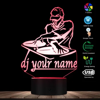 Disco DJ LED Nočné Svetlo Tvorivé stolná Lampa DJ Gramofóny Personalizované Vlastné Meno Music Club Party Dekoratívne Osvetlenie