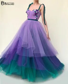 Promworld Farebné Šaty Ples 2020 Milú, Ručné Kvety Popruhy Tylu Opuchnuté Formálnej Strany Šaty Dlhé Šaty, De Soiree