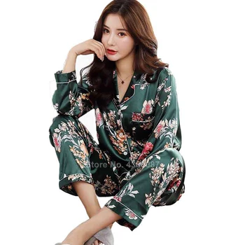 Japonský Štýl Hodváb Sleepwear Set pre Ženy, Kvetinové Hladké Pohodlné Domáce oblečenie s Dlhým Rukávom Pyžamo Kúpanie Yukata Kimono Nightgown