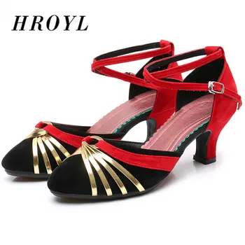 HROYL Hot-predaj Moderný latinské Tanečné Topánky pre tanec Ženy latinskej Tango Sála PU+Satin +Gumy jediným tanečné topánky žien Podpätky