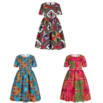 2020 NOVÉ Letné Afriky Oblečenie pre Deti, Dievčatá, Krátky Rukáv Šaty Kvetinový Vestidos Dashik Darček Strany Dovolenku