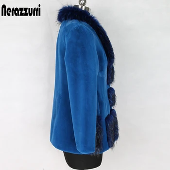 Nerazzurri zimná modrá umelú kožušinu kabát s fox výbava pravidelné dlhý rukáv plus veľkosť teplé načechraný chlpaté falošné kožušiny bunda 5xl 6xl 7xl