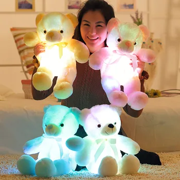 Kreatívne rozsvieti LED macko Vypchaté Zvieratá Plyšové Hračky Farebné Žiariaci Vianočný Darček pre Deti Vankúš