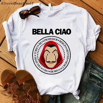 La Casa De Abstraktných BELLA CIAO t shirt Ženy Peniaze Heist Dom Papiera tričko ženy Krátky Rukáv móde T-Shirt Lete roku 2020