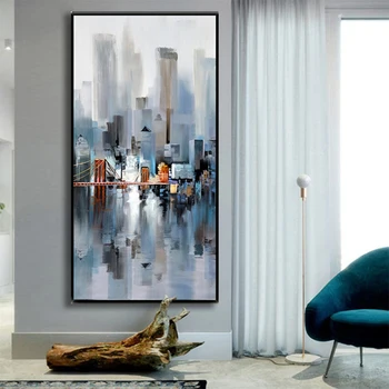 NEZIŠTNE Moderné Umenie Abstraktné Mesto Nástenné Maľby Pre Obývacej Izbe Plagáty a Vytlačí Plátno Umenie Domova bez rámu