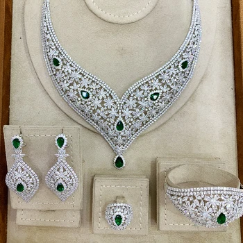 GODKI Veľký Módne Luxusné 4PCS Kvety Vyhlásenie Šperky sady Pre Ženy, Svadobné Afriky Kubický Zirkón CZ Dubaj Svadobné Šperky