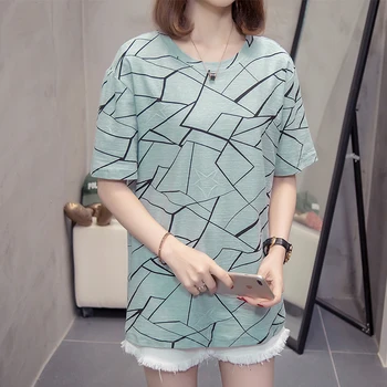 Plus Veľkosť Kockovaný Vzor Top Tshirts Ženy Letné Módy Voľné Krátky Rukáv kórejských Žien T-shirts Nadrozmerné Oblečenie Street Style
