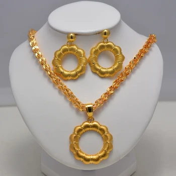 Dubaj Šperky Kvetinové Sady pre Ženy, Zlatá Farba Etiópskej Prívesok Náhrdelníky Náušnice Stredného východu Arabskej Afriky, Svadobné Šperky