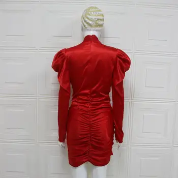 Deiveteger nové červené saténové zábal ponoriť šaty Hlboké krk dlhý rukáv zimné strany žien šaty nový rok klub šaty 8230