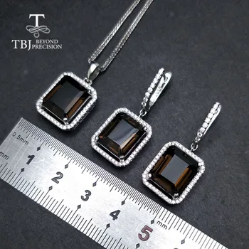 TBJ,49.6 ct prírodné údená quartz drahokam šperky nastaviť v 925 striebro ,klasický dizajn drahokam šperky pre ženy s darčekovej krabičke