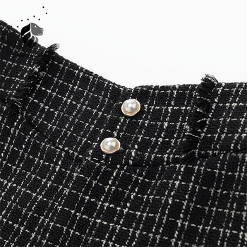 FANSILANEN Tweed koberčeky čierne bežné šortky Ženy elegantné jeseň zima vysoký pás šortky Sexy office fringe žena krátke nohavice