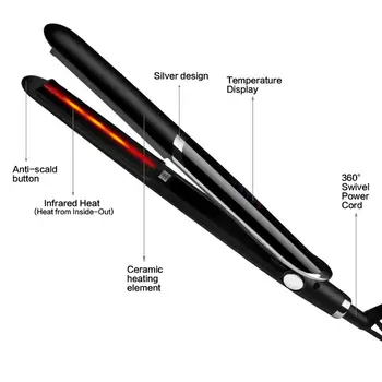 Professional Hair Straightener Curler Ploché Železo Negatívne Ióny Infračervené Vlasy Žehlička Rovnanie Zvlnením Vlasy Kulma